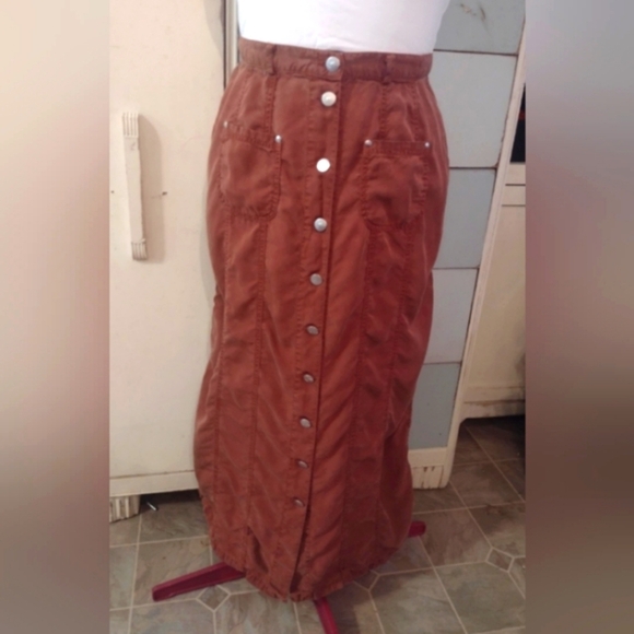 Beautiful France 🇫🇷 Brown Jevns Votre Nom Button High Waisted Maxi Skirt L XL - Picture 5 of 8